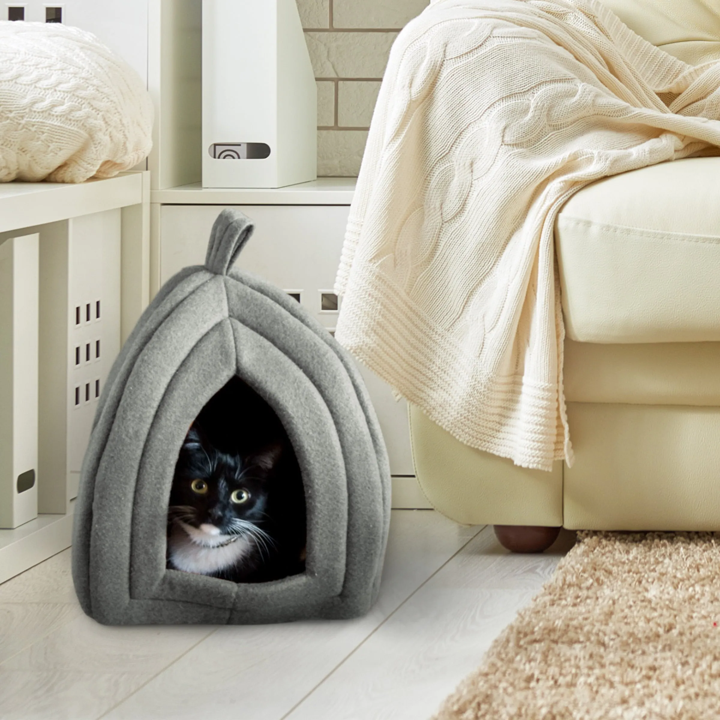 Cat House Bed with Removable Foam Cushion