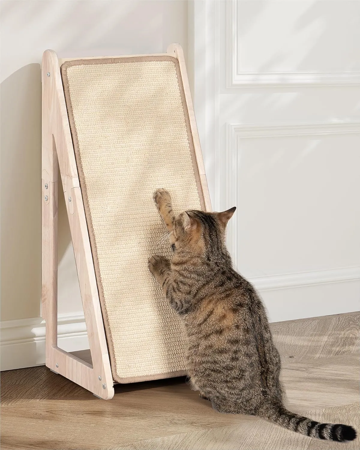 Cat Scratcher for Large Cats, 26.4'' Sisal Scratching Ramp Pad, Stable Wooden Board, Cat Furniture Protector for Indoor Active Cats
