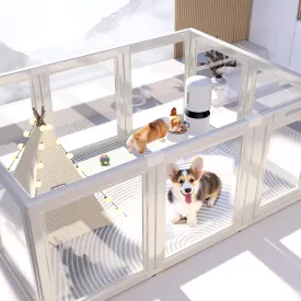 Clear Acrylic Plastic Dog Playpen Indoor,for Puppy Cat Rabbit Ferret Transparent Pet Pen,Easy Assemble Enclosure,Preferable for Small Dogs (10 Panels (White))