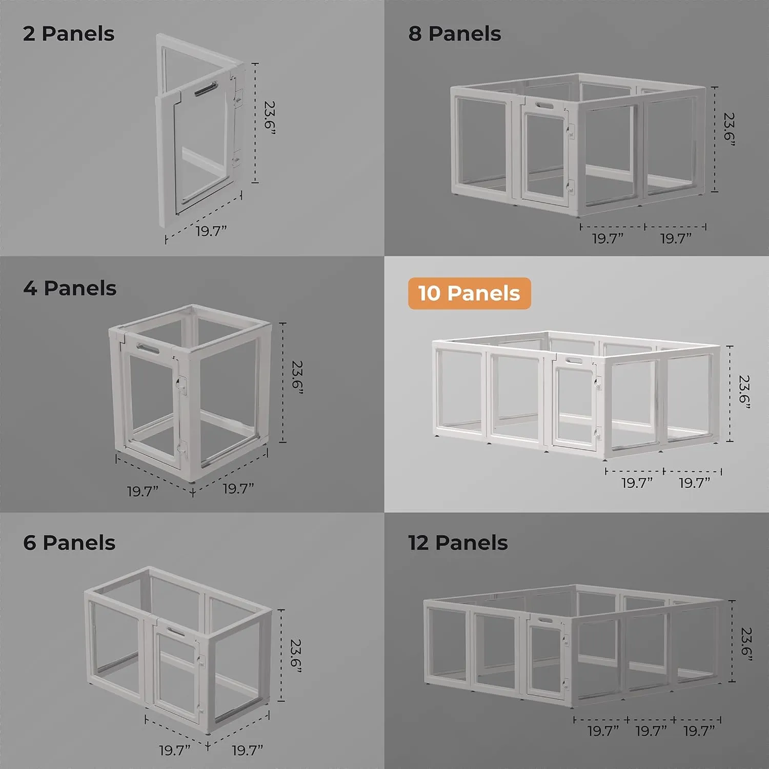 Clear Acrylic Plastic Dog Playpen Indoor,for Puppy Cat Rabbit Ferret Transparent Pet Pen,Easy Assemble Enclosure,Preferable for Small Dogs (10 Panels (White))