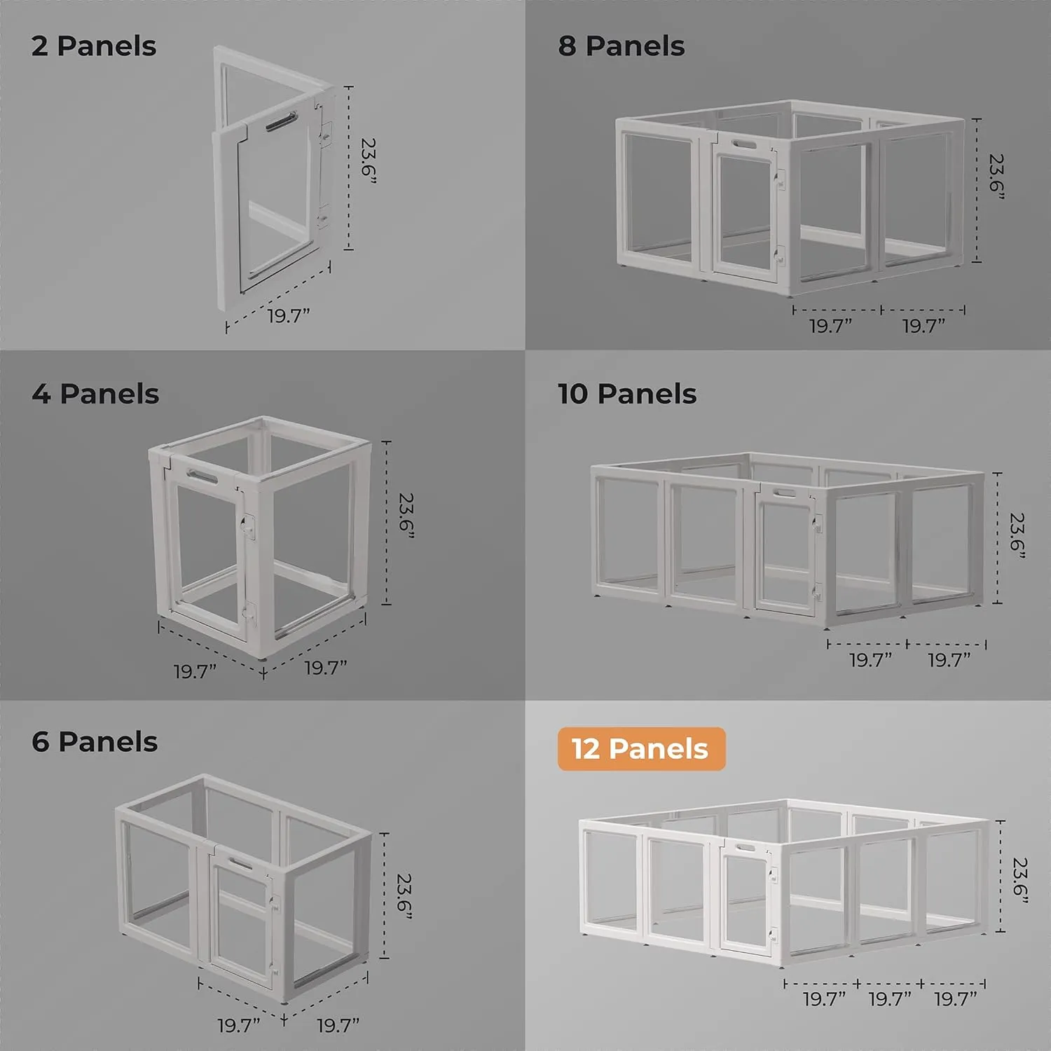 Clear Acrylic Plastic Dog Playpen Indoor,for Puppy Cat Rabbit Ferret Transparent Pet Pen,Easy Assemble Enclosure,Preferable for Small Dogs (12 Panels (White))
