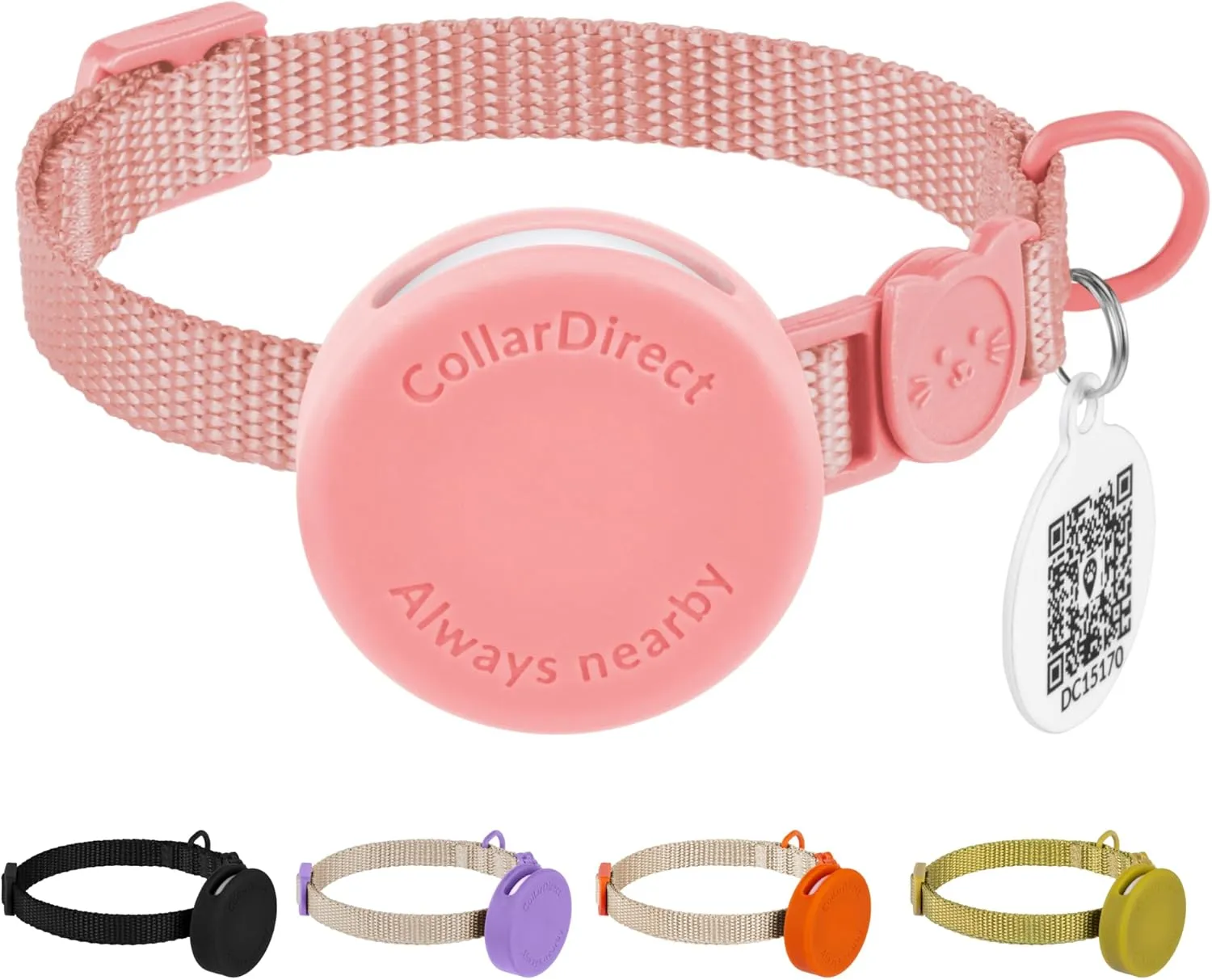 CollarDirect Breakaway Nylon Cat Collar - Airtag Holder with ID Tag for Kitten to Big Cat (Pink, XS)