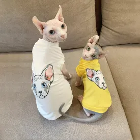 Cotton Coat for Sphynx Cat | Soft Turtleneck Cartoon Sweatshirt for Kittens | Thick Elastic T-Shirt for Devon Rex | Spring and Autumn | Alo Trendy