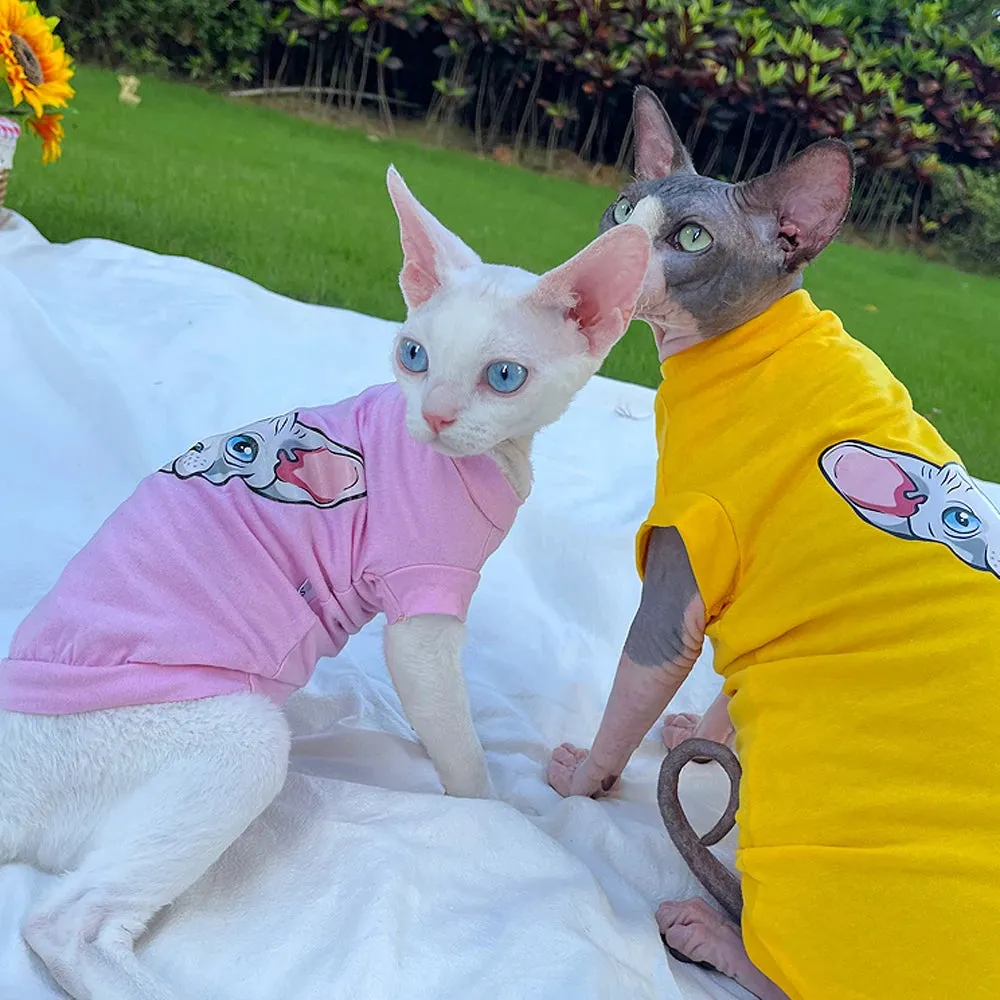 Cotton Coat for Sphynx Cat | Soft Turtleneck Cartoon Sweatshirt for Kittens | Thick Elastic T-Shirt for Devon Rex | Spring and Autumn | Alo Trendy