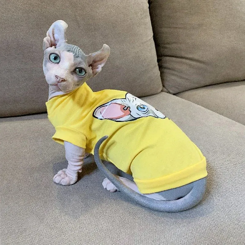 Cotton Coat for Sphynx Cat | Soft Turtleneck Cartoon Sweatshirt for Kittens | Thick Elastic T-Shirt for Devon Rex | Spring and Autumn | Alo Trendy