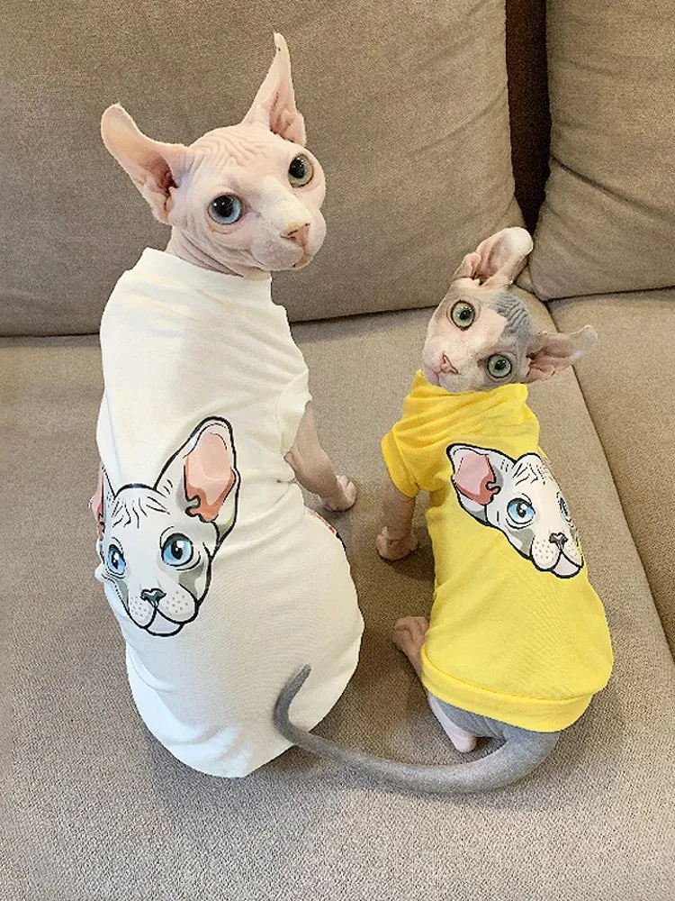 Cotton Coat for Sphynx Cat | Soft Turtleneck Cartoon Sweatshirt for Kittens | Thick Elastic T-Shirt for Devon Rex | Spring and Autumn | Alo Trendy