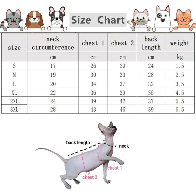 Cotton Coat for Sphynx Cat | Soft Turtleneck Cartoon Sweatshirt for Kittens | Thick Elastic T-Shirt for Devon Rex | Spring and Autumn | Alo Trendy