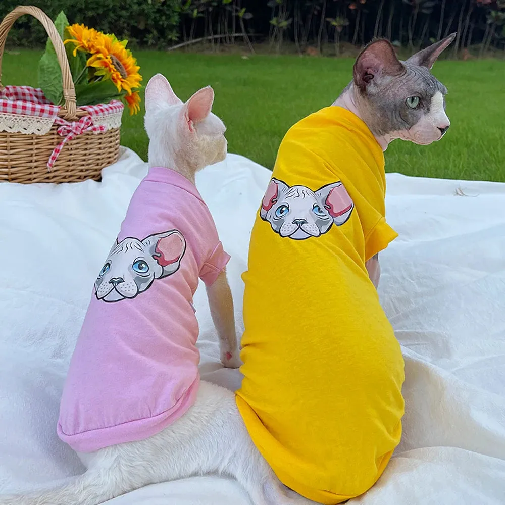 Cotton Coat for Sphynx Cat | Soft Turtleneck Cartoon Sweatshirt for Kittens | Thick Elastic T-Shirt for Devon Rex | Spring and Autumn | Alo Trendy