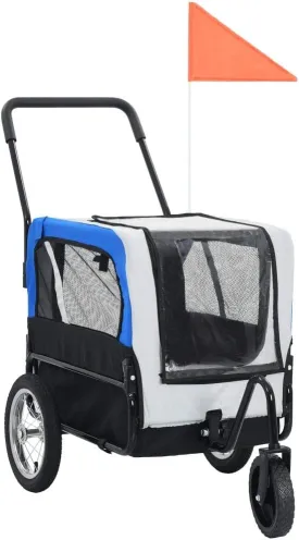 CUSON 2 in 1 Dog Bike Trailer and Jogging Stroller | Folding Pet Stroller Bicycle Carrier | Foldable Dog Cart for Bicycle | Pet Wagon Cargo Carrier and Jogger for Small and Medium Pet | Gray and Blue