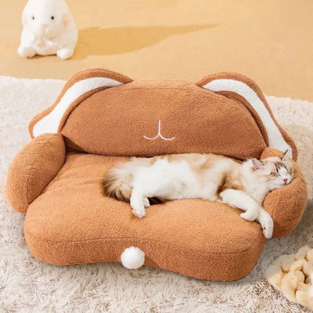 Cute Cat Sofa Snooze - Deep Sleep Warm Bed for Cats, Puppies, and Kittens - Soft Mat with Padded Cushion - Small Dog and Winter Pet Accessories