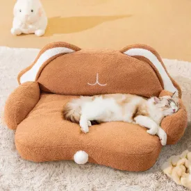 Cute Cat Sofa Snooze - Deep Sleep Warm Bed for Cats, Puppies, and Kittens - Soft Mat with Padded Cushion - Small Dog and Winter Pet Accessories
