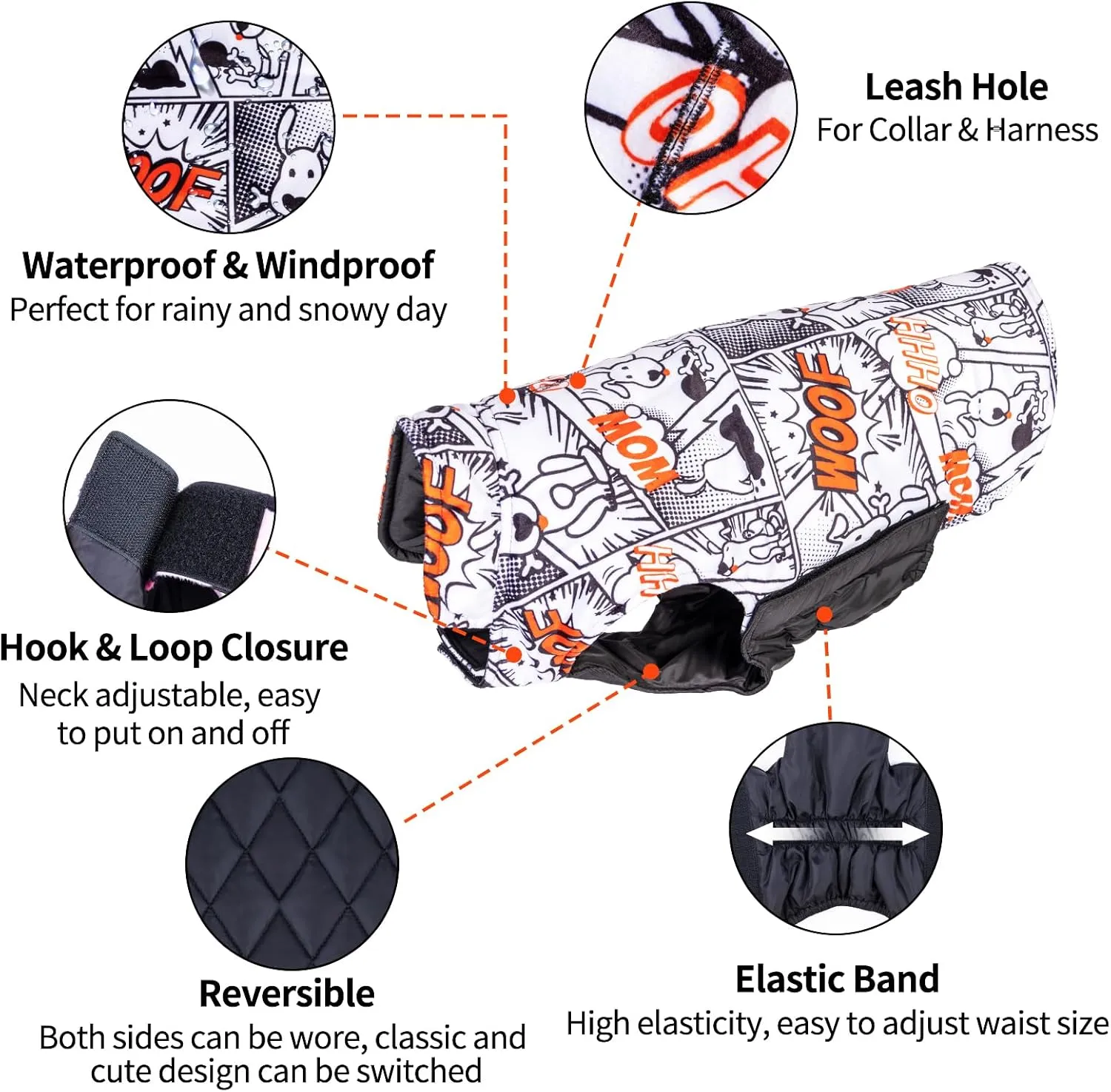 CuteBone Winter Dog Jacket - Reversible, Windproof & Waterproof Soft Coat with Leash Hole for Small to Large Dogs