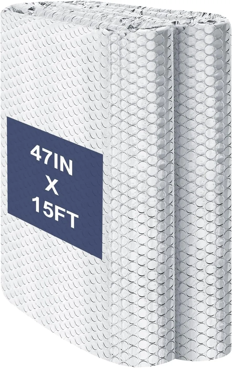 DGSL Double Reflective Insulation Roll, 47 in X 15 FT Window Insulation for Summer Heat, Aluminum Foil Thermal Radiant Barrier for Window, Garage Door, RV, Roof