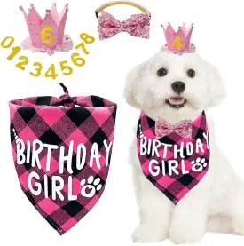 Dog Birthday Party Supplies,Dog Birthday Party Hat Bandana with Numbers Crown Bow Tie for Puppy Cats Birthday Outfit