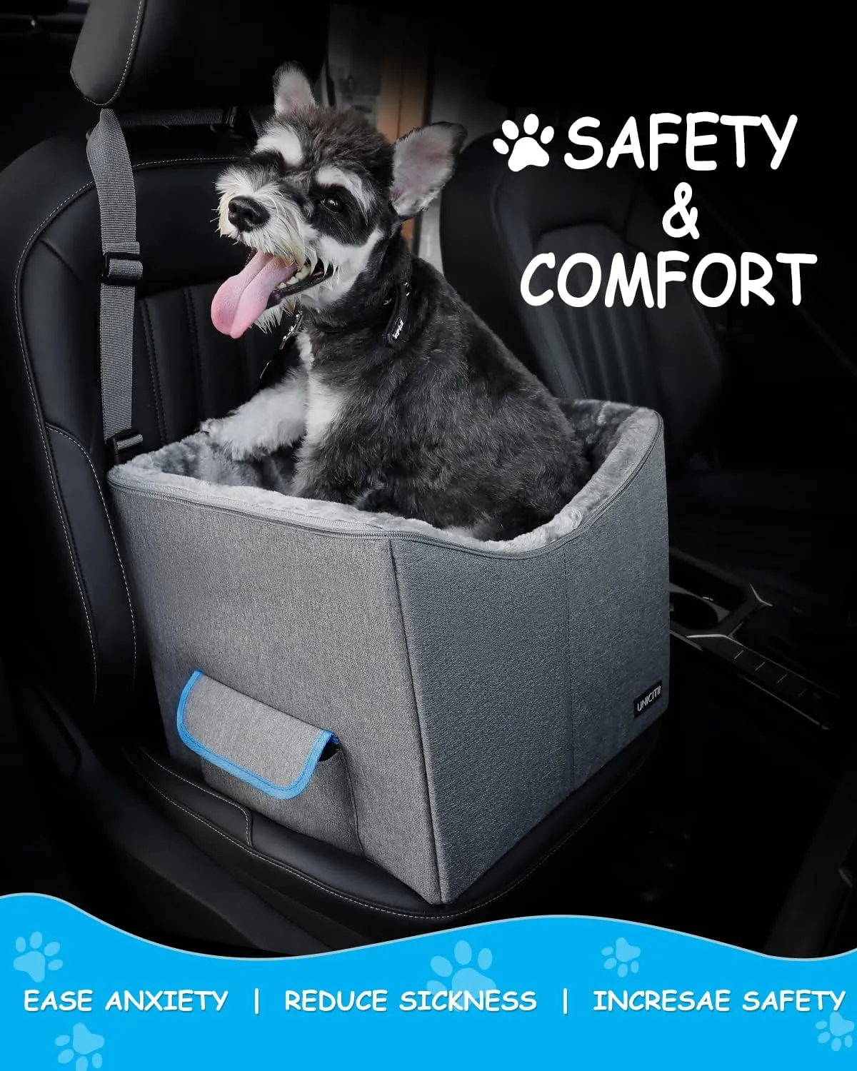 Dog Car Seat for Small Dogs, Elevated Dog Booster Seat Pet Travel Carrier Bed for Car with Adjustable Straps Pet Car Booster Seat for Small Dogs Cats