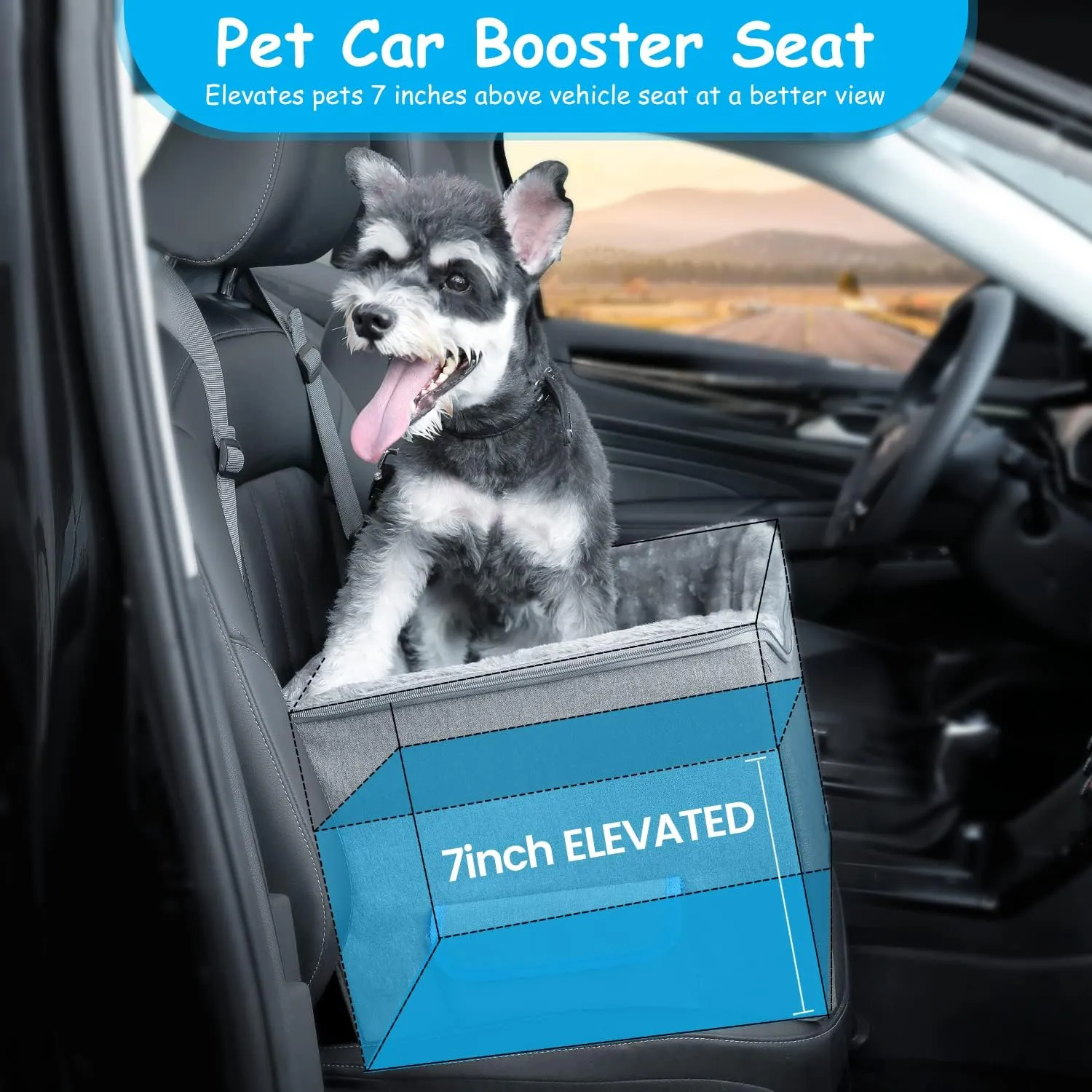 Dog Car Seat for Small Dogs, Elevated Dog Booster Seat Pet Travel Carrier Bed for Car with Adjustable Straps Pet Car Booster Seat for Small Dogs Cats