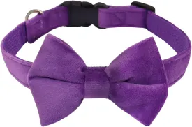 Dog Collar with Bowtie Soft Velvet Material with Quick Release Buckle for Large Dogs (Purple, L)