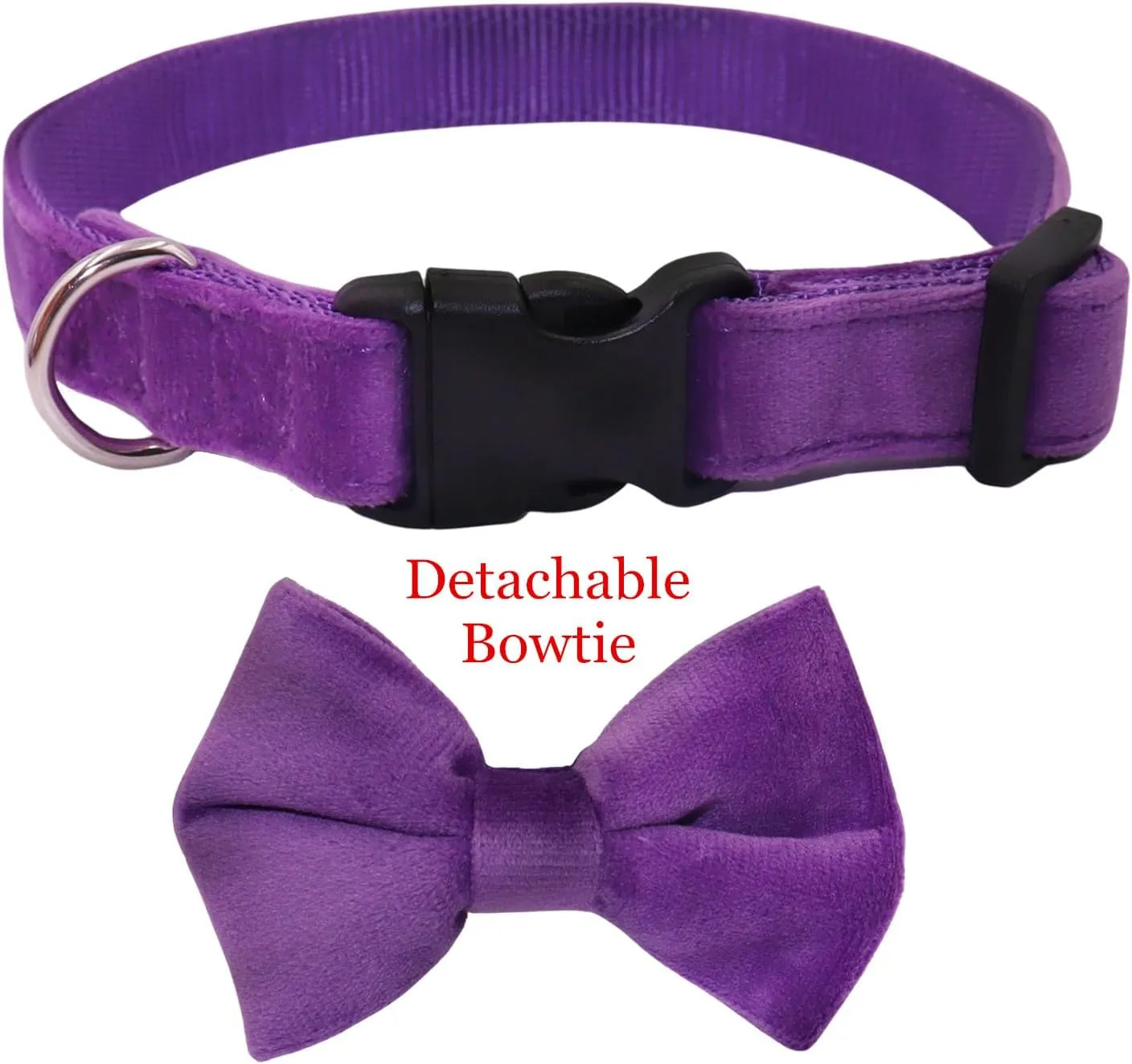 Dog Collar with Bowtie Soft Velvet Material with Quick Release Buckle for Large Dogs (Purple, L)