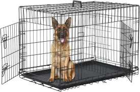 Dog Crate for Large Medium Dogs Folding Dog Kennel Cage with Plastic Tray & Divider 48" Indoor Outdoor Metal Double Door Pet Playpen Heavy Duty Dog Pen Enclosure Black