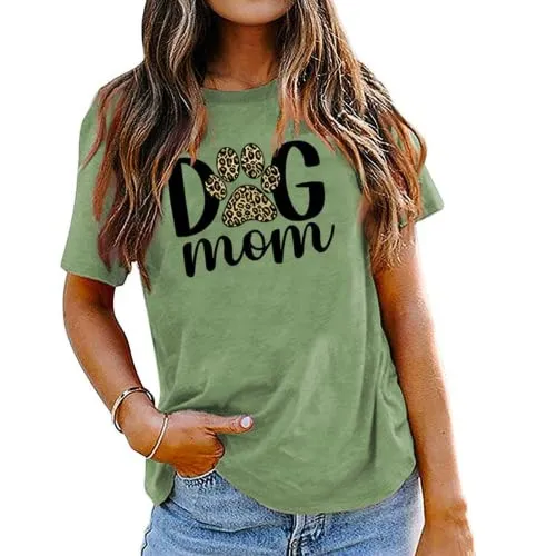Dog Mom Tees Women Mom Gift Short Sleeve Graphic T-Shirt