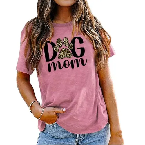 Dog Mom Tees Women Mom Gift Short Sleeve Graphic T-Shirt