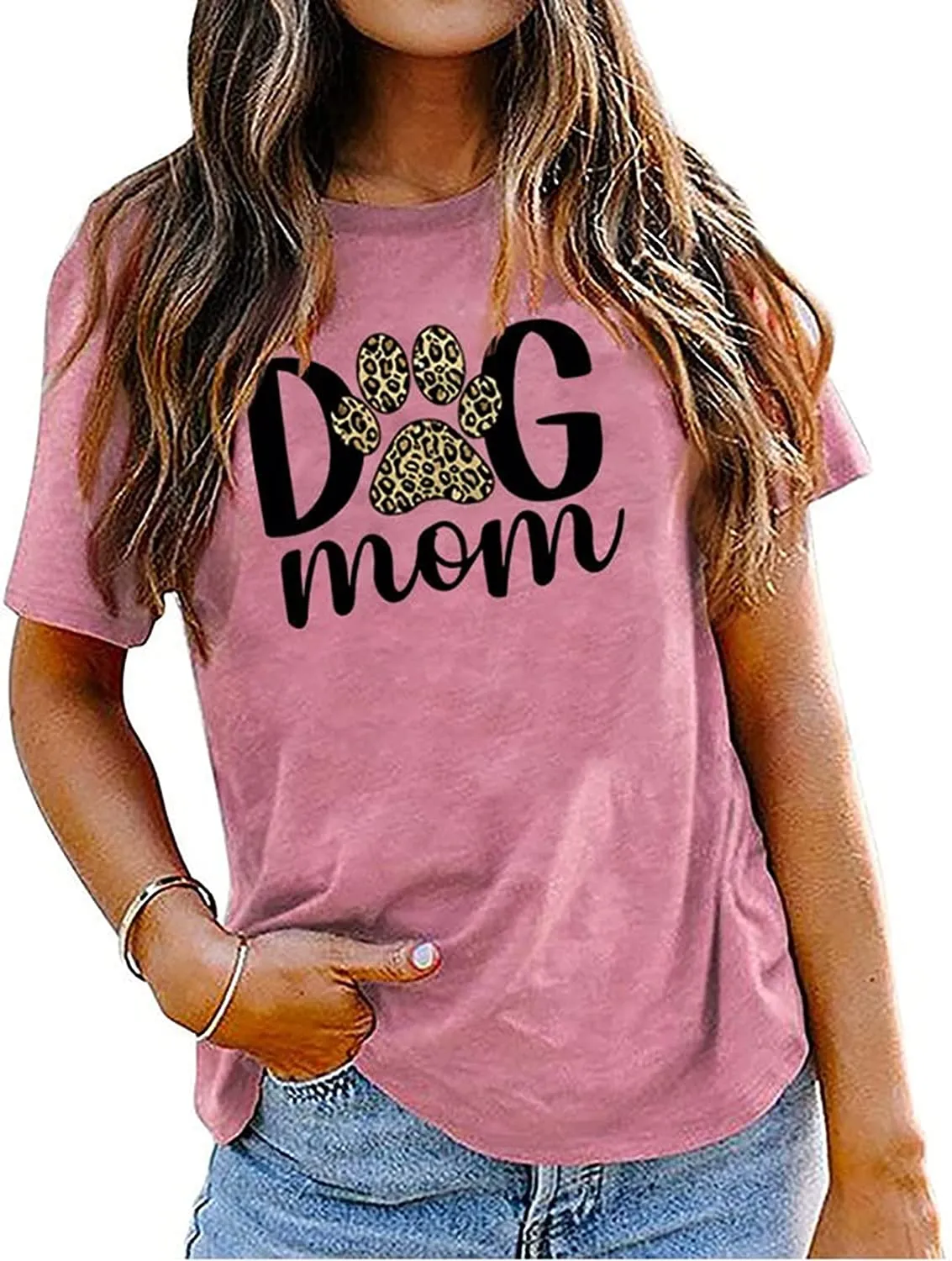 Dog Mom Tees Women Mom Gift Short Sleeve Graphic T-Shirt