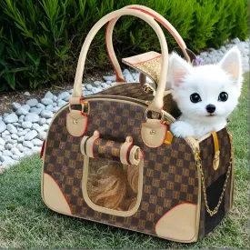 Dog Purse Carrier for Small Dogs - Airline Approved Small Dog Carrier Purse, Water-Resistant Faux Leather Pet Carrier with Ventilation Windows, Foldable Travel Kennel & Storage Pockets