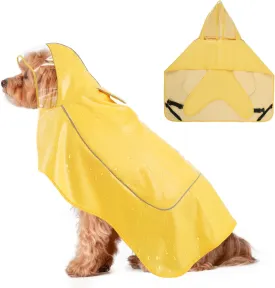 Dog Raincoat for Large Medium Small Dogs, Adjustable Dog Rain Jacket with Clear Hood, Dog Poncho with Magic Tape and Reflective Strips, Yellow, M