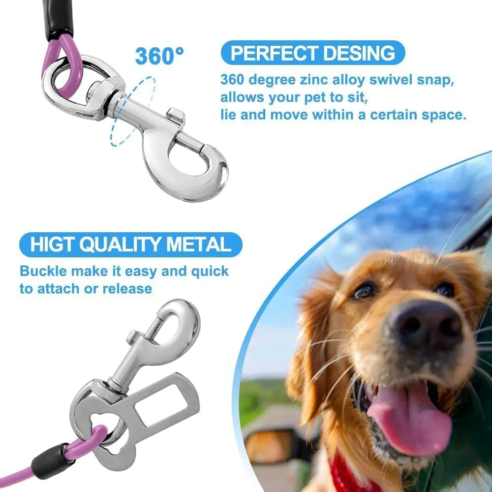 Dog Seat Belt Harness for Car,Dog Seatbelt of Coated Wire Leash Safety Restraint,No Chew Tether Cable Vehicle,Double Clips & Latch(Purple, 16 inch/40 CM)