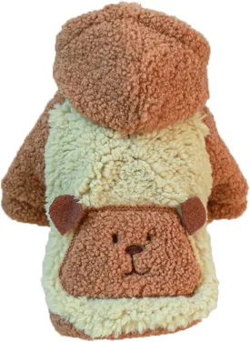 Dog Sherpa Sweater Small Dog Hooded Fleece Coat Dog Winter Comfortable Soft Jacket Hoodie Dog Cold Weather Warm Clothes for Small Dogs Boy Girl Halloween Pet Cute Cartoon Bear Costume