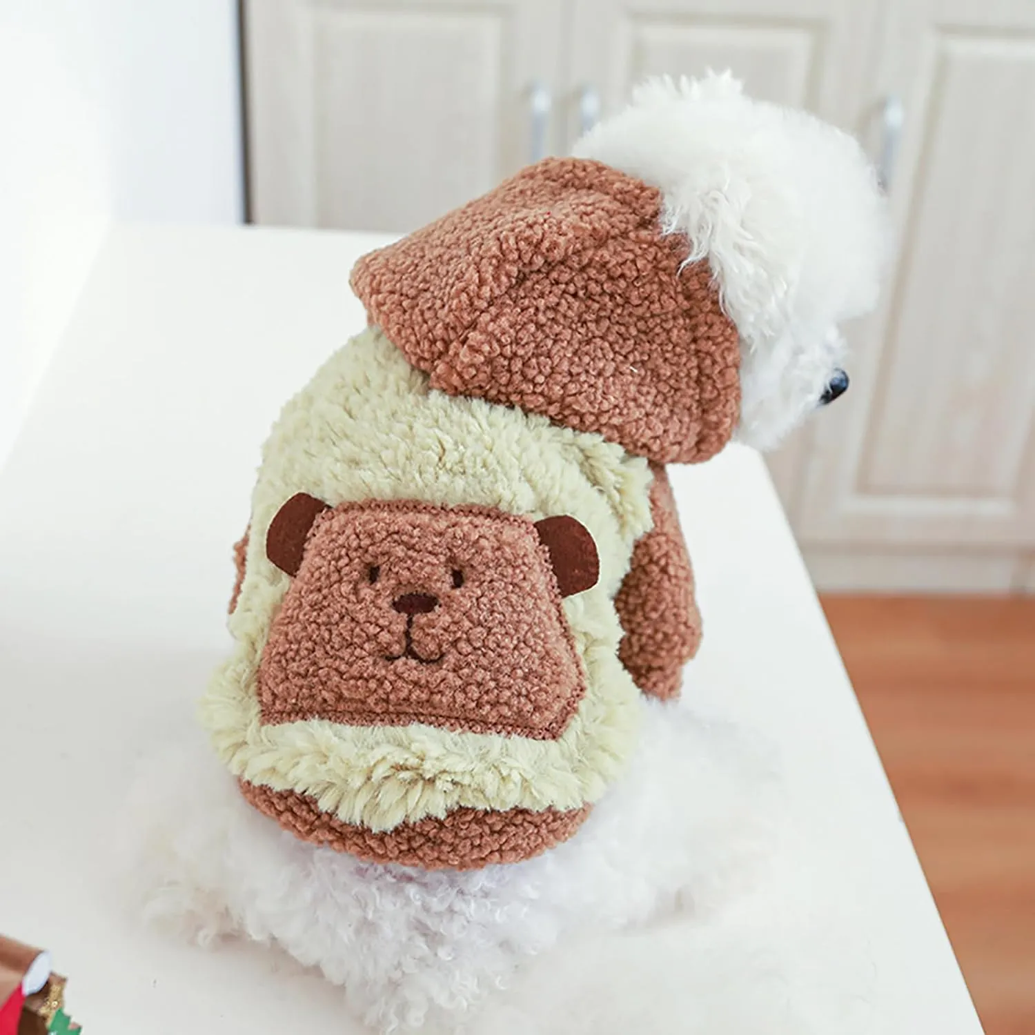 Dog Sherpa Sweater Small Dog Hooded Fleece Coat Dog Winter Comfortable Soft Jacket Hoodie Dog Cold Weather Warm Clothes for Small Dogs Boy Girl Halloween Pet Cute Cartoon Bear Costume