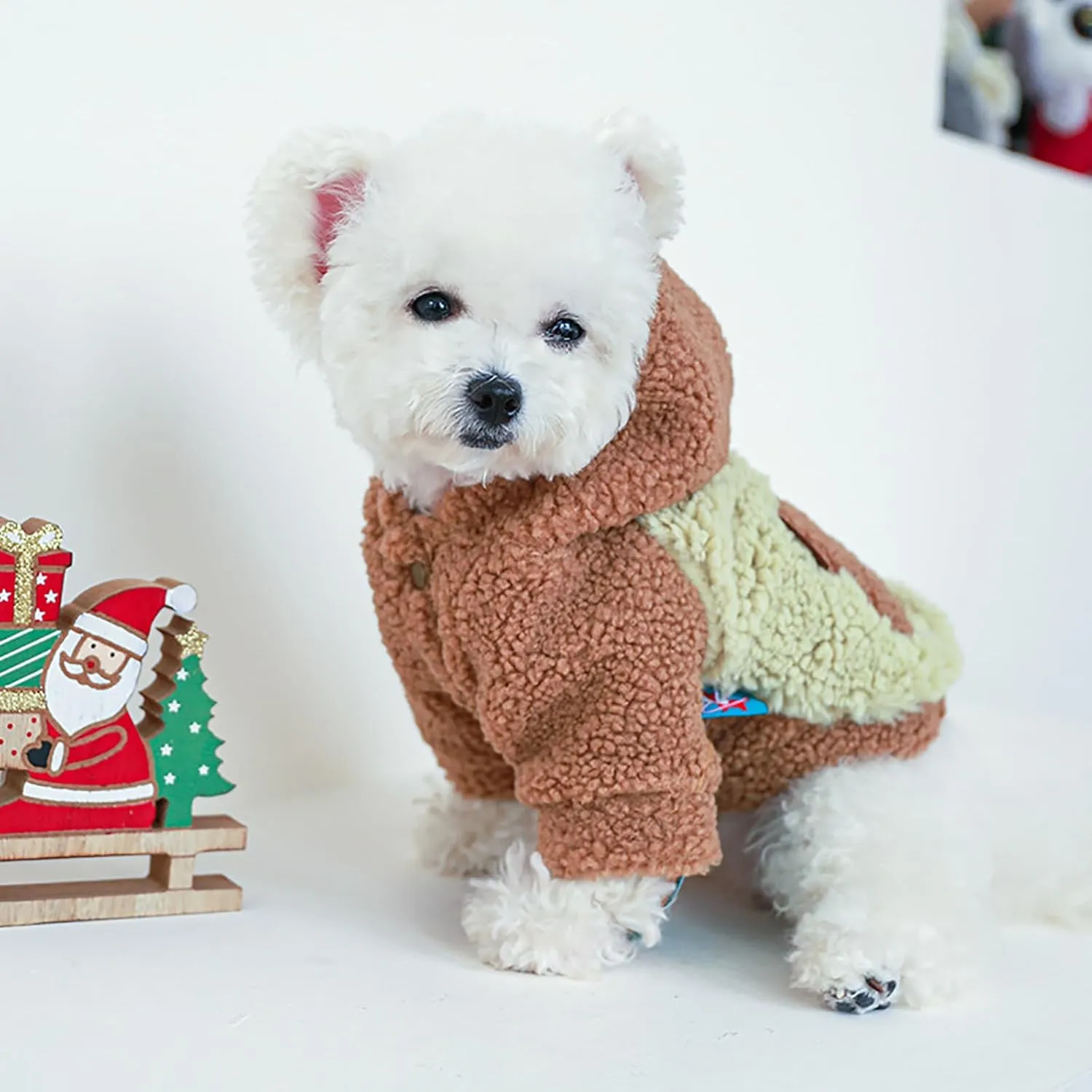 Dog Sherpa Sweater Small Dog Hooded Fleece Coat Dog Winter Comfortable Soft Jacket Hoodie Dog Cold Weather Warm Clothes for Small Dogs Boy Girl Halloween Pet Cute Cartoon Bear Costume
