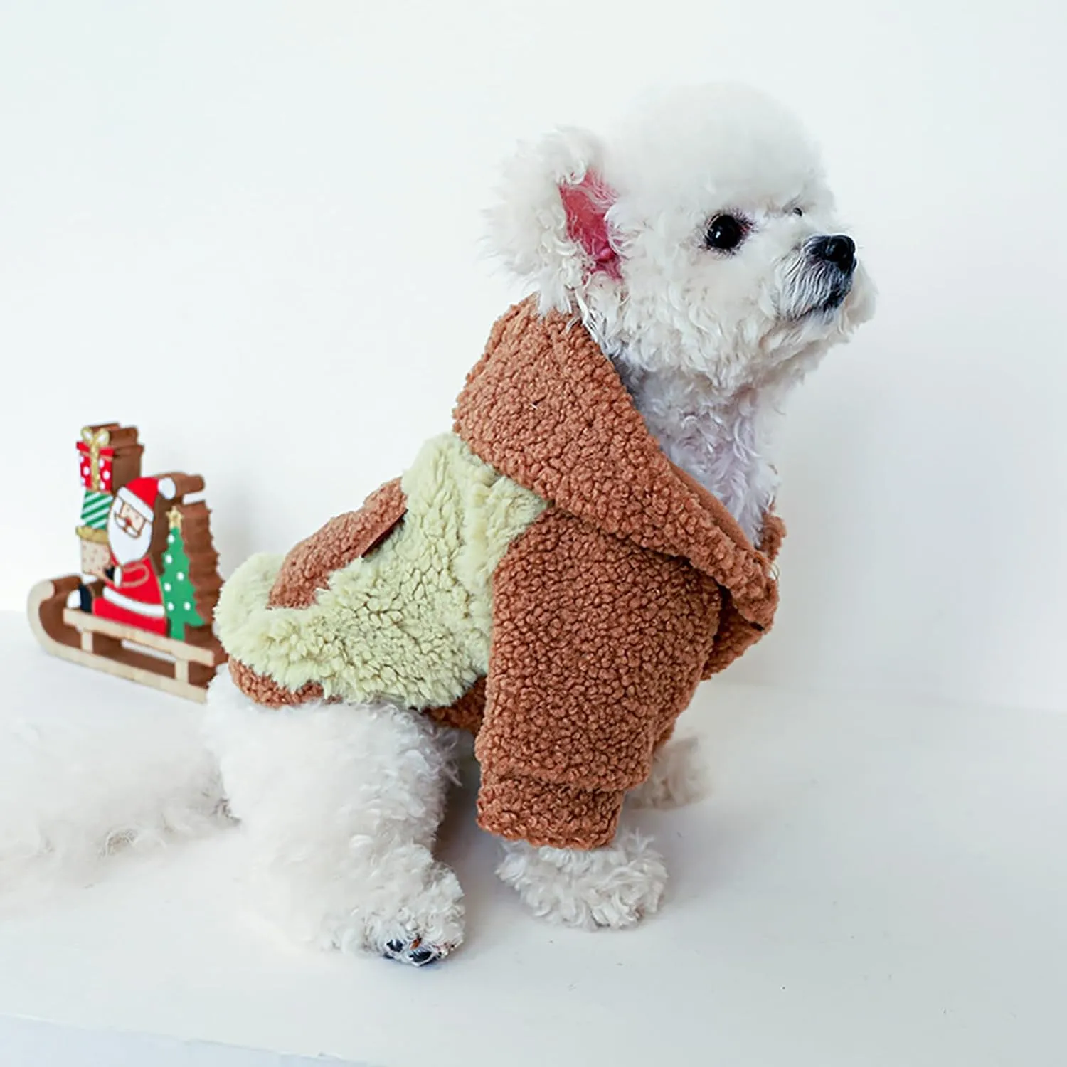 Dog Sherpa Sweater Small Dog Hooded Fleece Coat Dog Winter Comfortable Soft Jacket Hoodie Dog Cold Weather Warm Clothes for Small Dogs Boy Girl Halloween Pet Cute Cartoon Bear Costume