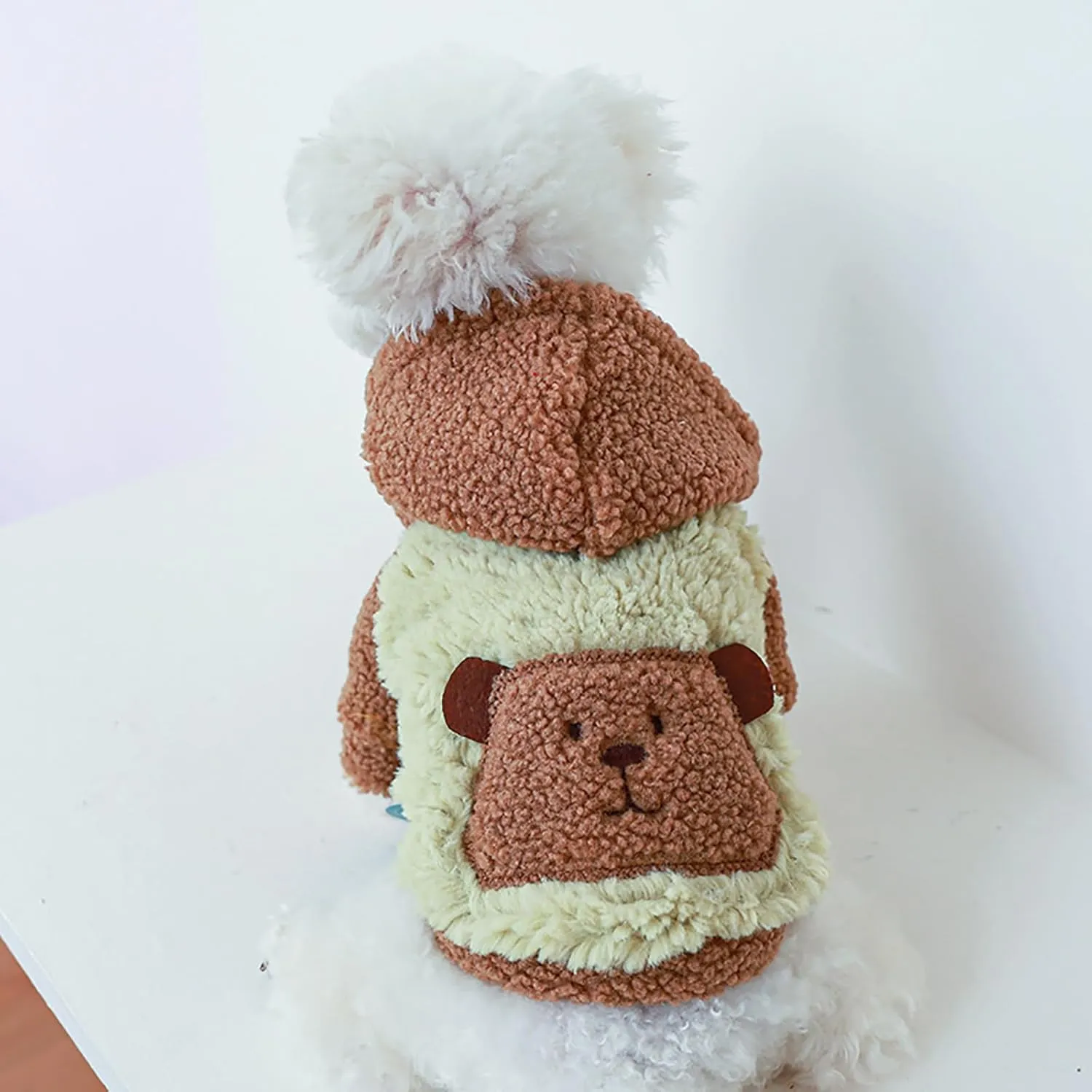 Dog Sherpa Sweater Small Dog Hooded Fleece Coat Dog Winter Comfortable Soft Jacket Hoodie Dog Cold Weather Warm Clothes for Small Dogs Boy Girl Halloween Pet Cute Cartoon Bear Costume