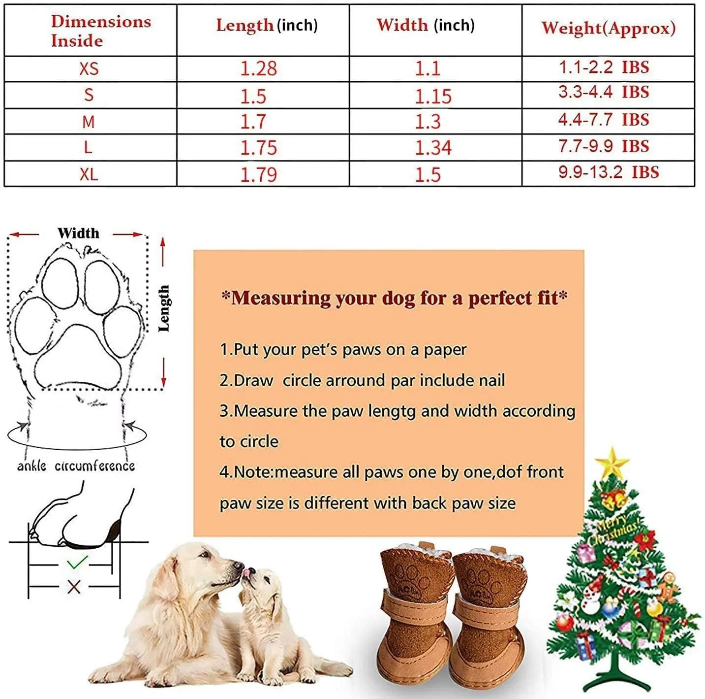Dog Shoes Puppy Boots Snow Boots, Anti-Slip Dog Shoes,Dog Australia Boots Pet Antiskid Shoes Winter Warm Skidproof Sneakers for Small Dog (M, Brown)