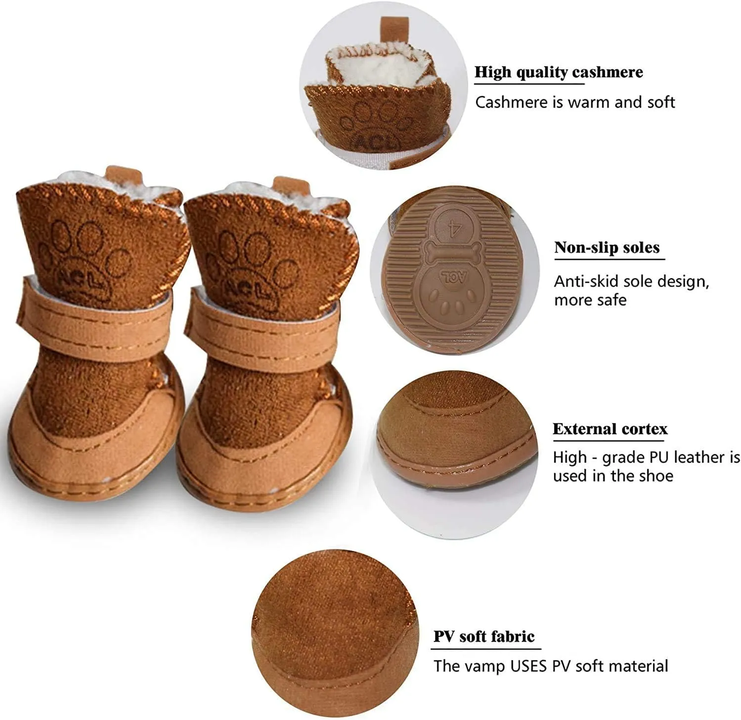 Dog Shoes Puppy Boots Snow Boots, Anti-Slip Dog Shoes,Dog Australia Boots Pet Antiskid Shoes Winter Warm Skidproof Sneakers for Small Dog (M, Brown)