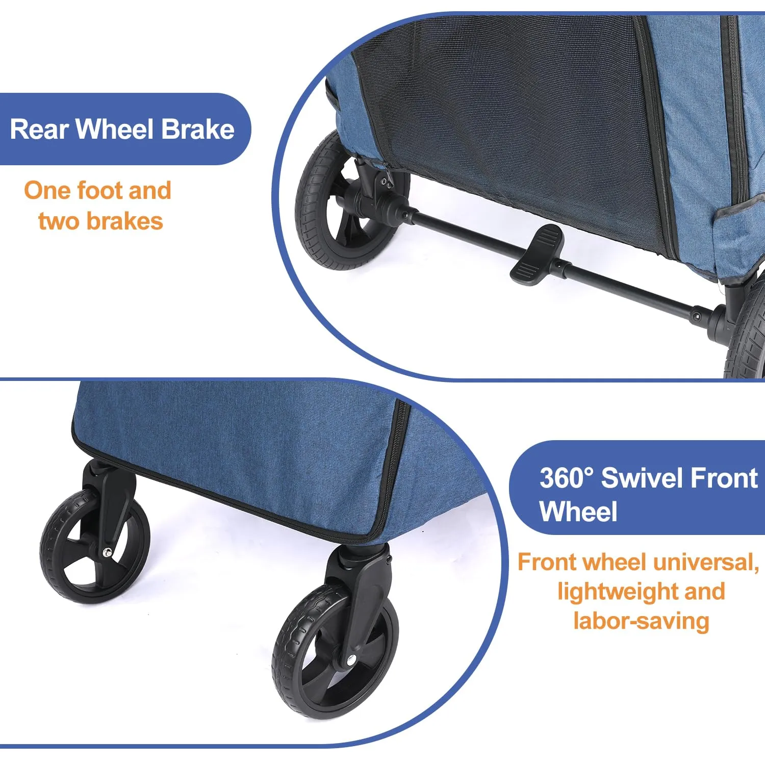 Dog Stroller Pet, Foldable Cart with 4 Wheels, Mesh Skylight Pet Stroller for Small to Large Dogs and Other Pet Travel, Storage Space Pet Can Easily Walk Outoor (Navy)
