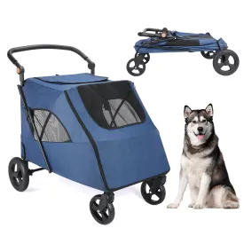 Dog Stroller Pet, Foldable Cart with 4 Wheels, Mesh Skylight Pet Stroller for Small to Large Dogs and Other Pet Travel, Storage Space Pet Can Easily Walk Outoor (Navy)