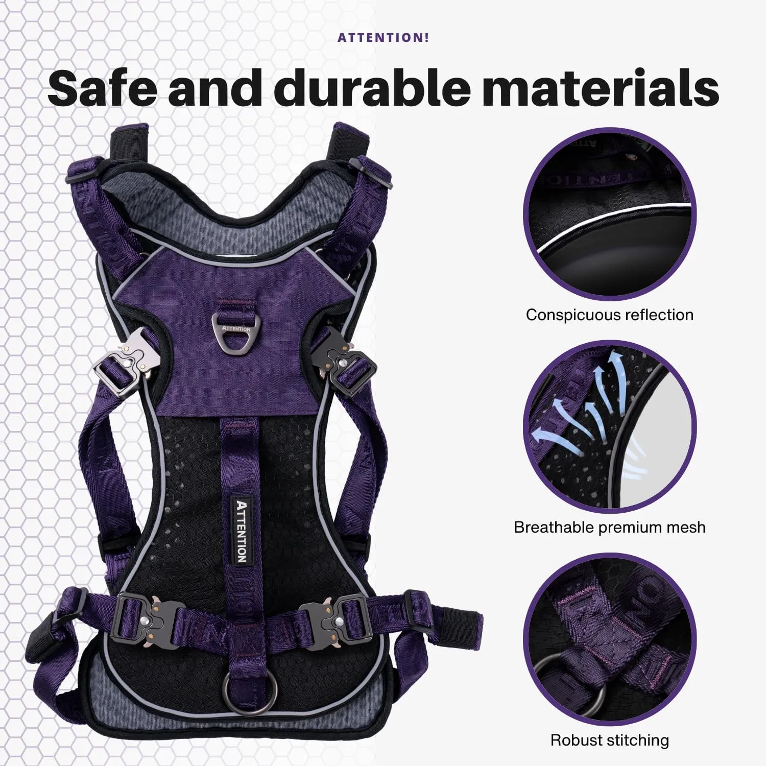 Easy Walk No Pull Dog Harness for Large Dogs, Heavy Duty Tactical Dog Harness with Handle, Easy Control and Training Better Leash Manners (Midnight Purple, Large)