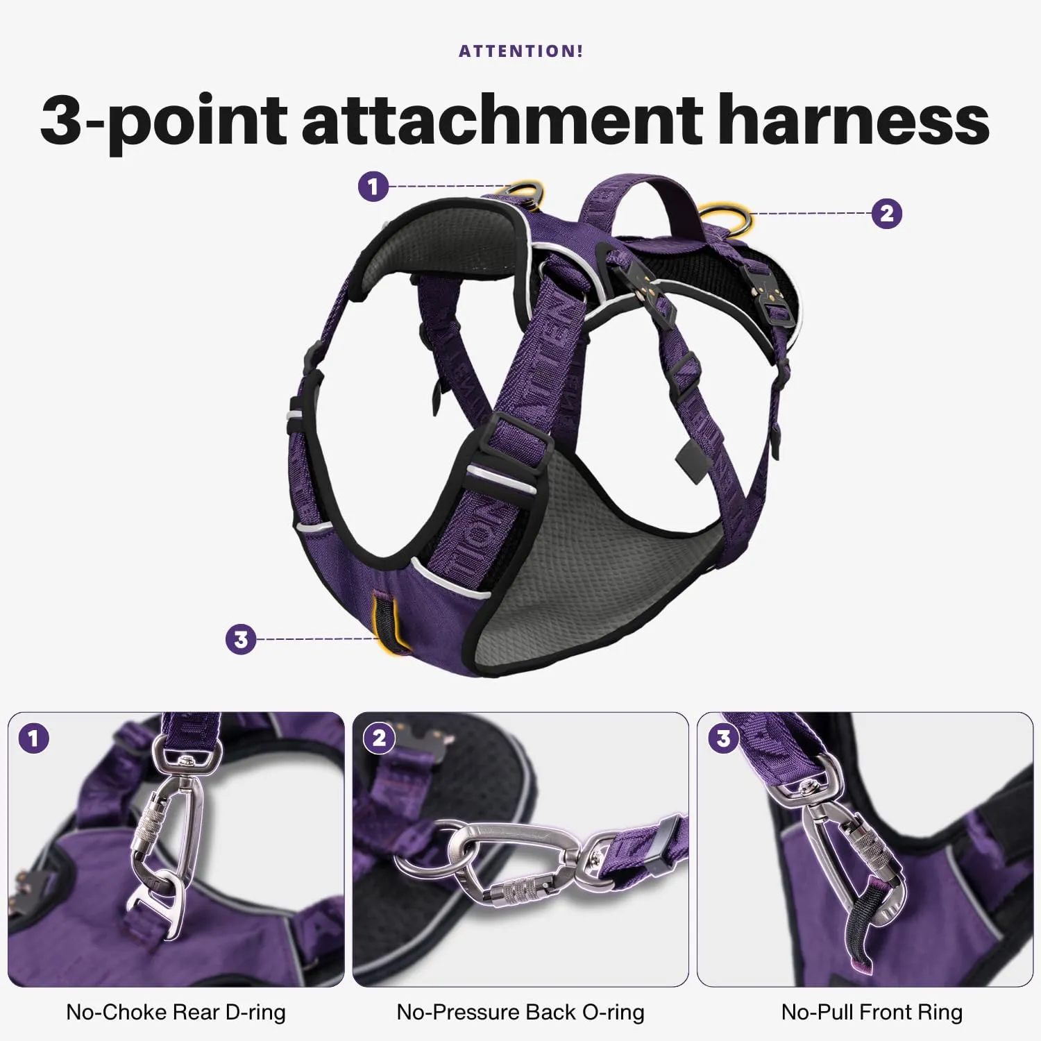 Easy Walk No Pull Dog Harness for Large Dogs, Heavy Duty Tactical Dog Harness with Handle, Easy Control and Training Better Leash Manners (Midnight Purple, Large)