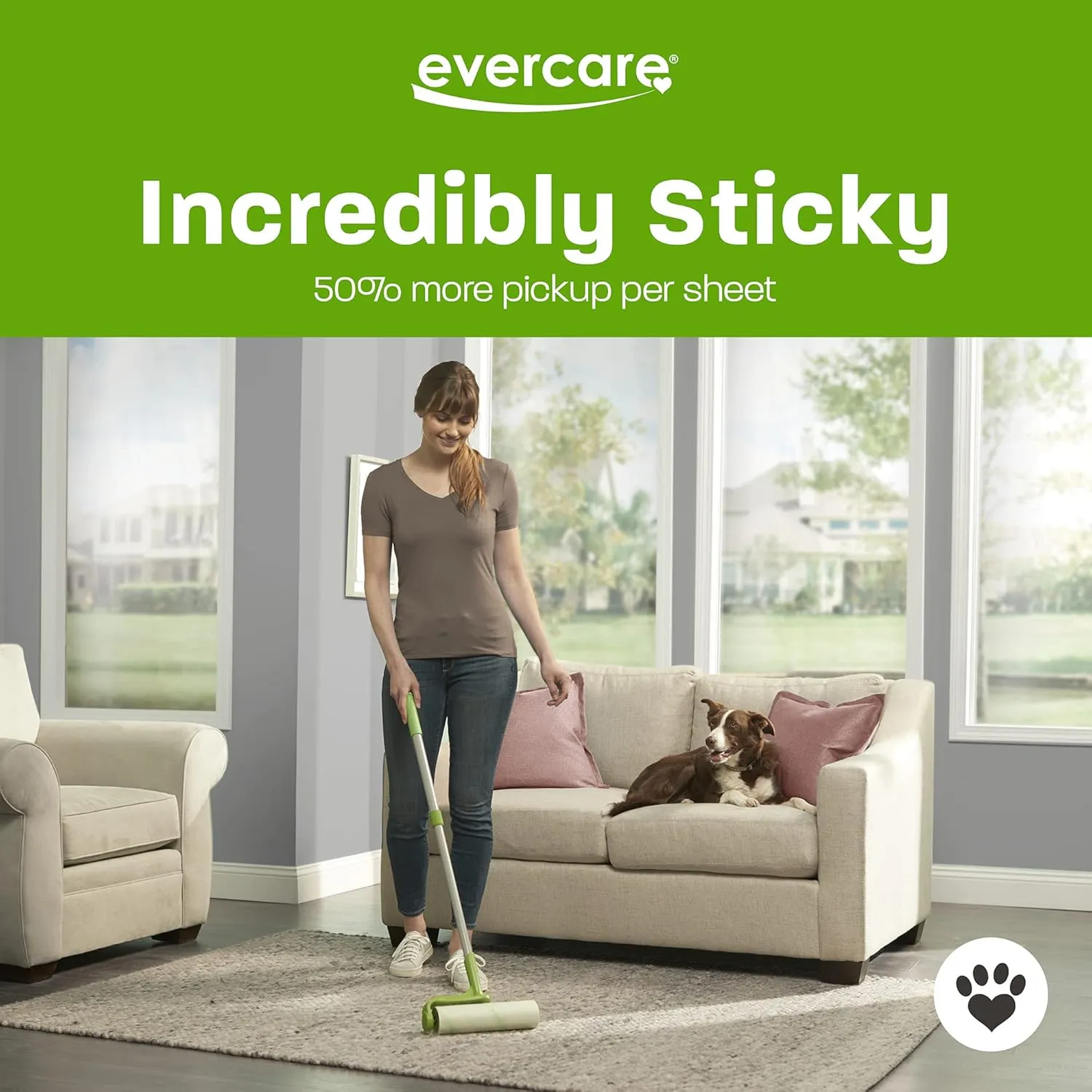 Evercare 10 Mega All-Purpose Pet Hair Lint Roller Refill, 50 Sheets  Sticky Roller for Pet Hair, Cat & Dog Hair Remover, Lint Remover, Pet Hair Remover for Furniture, Clothing & Cars