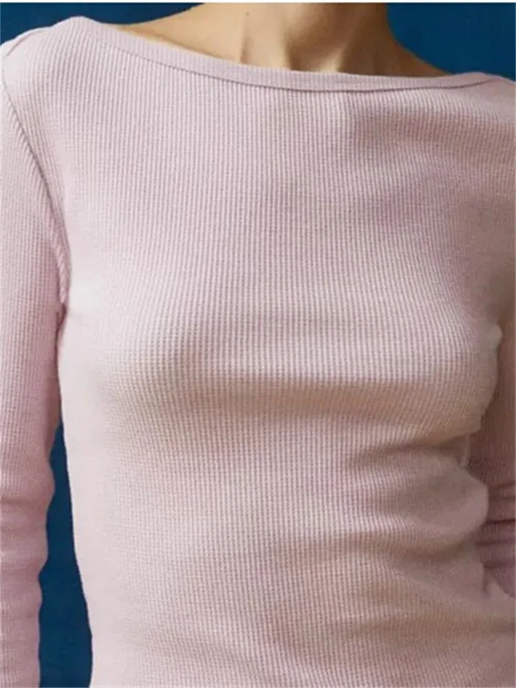 FashionSierra - Sexy Long Sleeve Crew Neck Solid/Striped Slim Fit Spring Autumn Basic Streetwear Tee