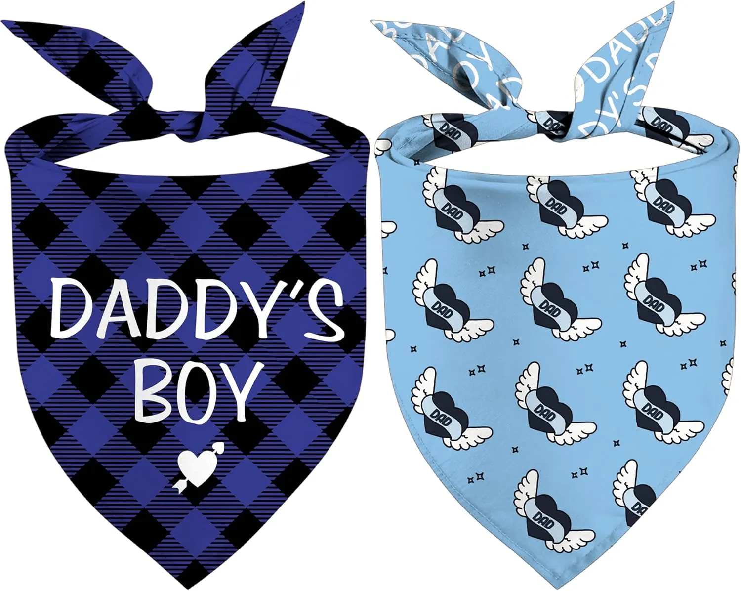 Fathers Day Dog Bandanas, Daddy's Boy Reversible Pet Scarf for Boy Dogs, Dual-Layer Design 2 Pack, Love Daddy Holiday Puppy Dog Kerchief Gifts