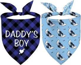 Fathers Day Dog Bandanas, Daddy's Boy Reversible Pet Scarf for Boy Dogs, Dual-Layer Design 2 Pack, Love Daddy Holiday Puppy Dog Kerchief Gifts