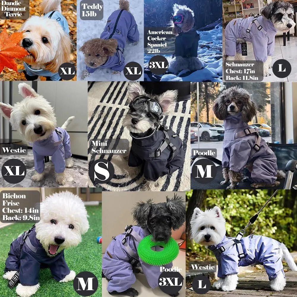 Four-Legged Full Coverage Dog Raincoat for Small Medium Dogs, Waterproof Dog Rain Coat with Harness Built in, 4-Legs Dog rain Jacket with Reflective Strip, Adjustable Puppy Waterproof Clothes (2XL)