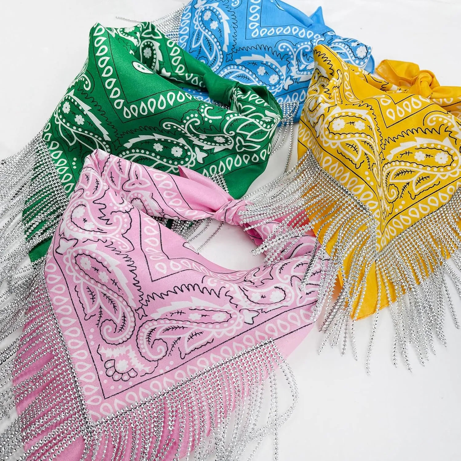Fringe Rhinestone Bandana Disco Cowgirl Bachelorette Sparkly Bandanas for Women Men Halloween, with Heart Sunglasses