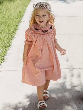 Girls Halloween Smocked Spiders Trick or Treat Bishop Dress PIMA Cotton