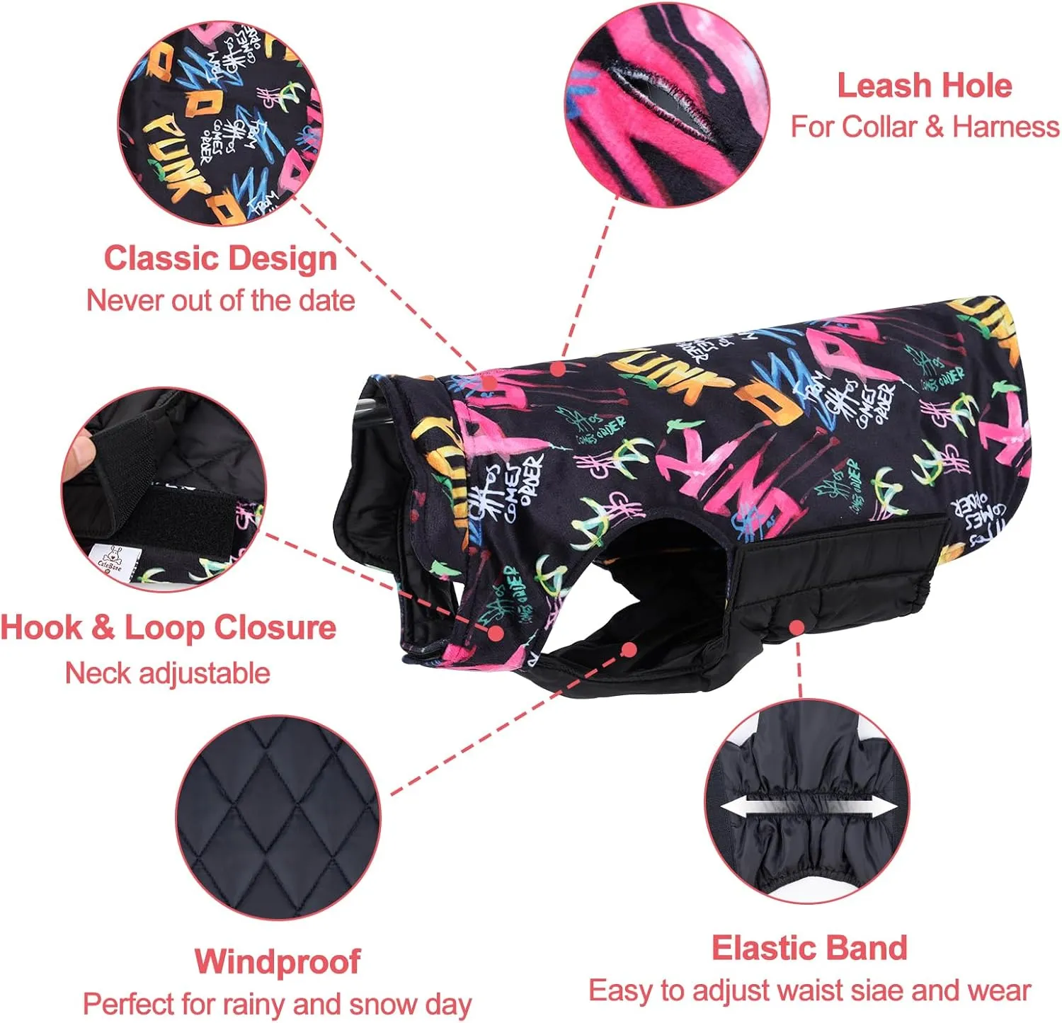 GMF31S Winter Dog Jacket - Reversible, Windproof & Waterproof, Thick Soft Coat with Leash Hole for Small, Medium & Large Dogs