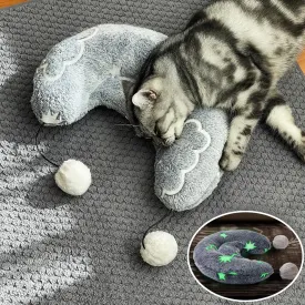 Happi N Pets Large Cat Pillow for Indoor Cats, Fluffy & Cozy Cat Calming Pillow with Two Toy Balls, Luminous Cat Neck Pillow, Half Donut for Joint Relief Sleeping Improvement, Machine Washable-Blue