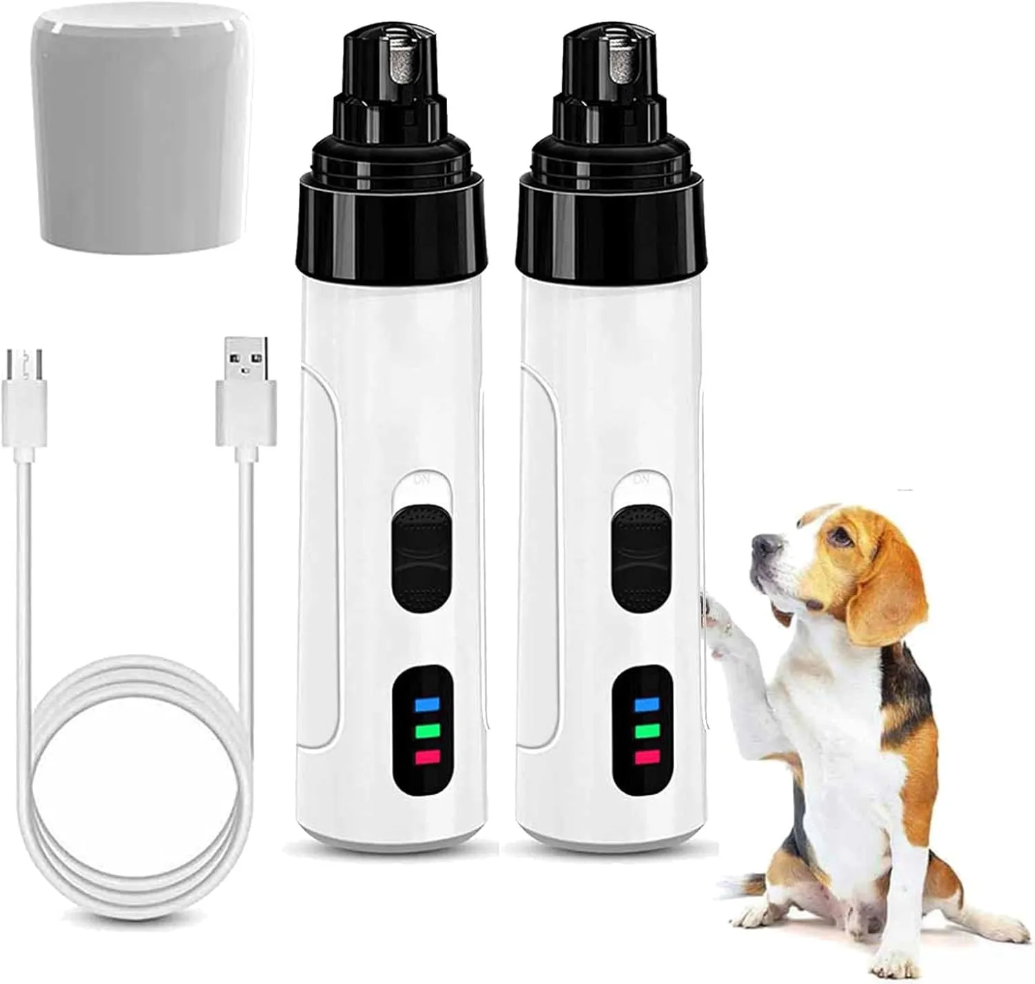 Heusom Silent Groom Pro Nail Grinder, Heusom Dog Nail Trimmer, Heusom Silent Groom Pro for Dogs, Rechargeable USB Charging Pet Nail Grinder for Dogs and Cats (White_2 PCS)